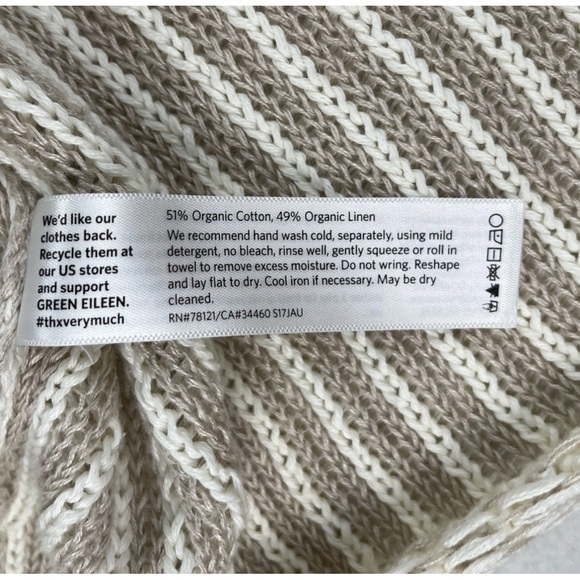 Eileen Fisher Open Knit Sweater Boxy Top Bone Organic Cotton/Linen Small - Picture 4 of 10